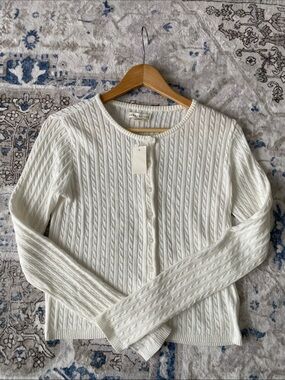 NWT Aeropostale Cream/White Cable-Knit Button-Front Cardigan